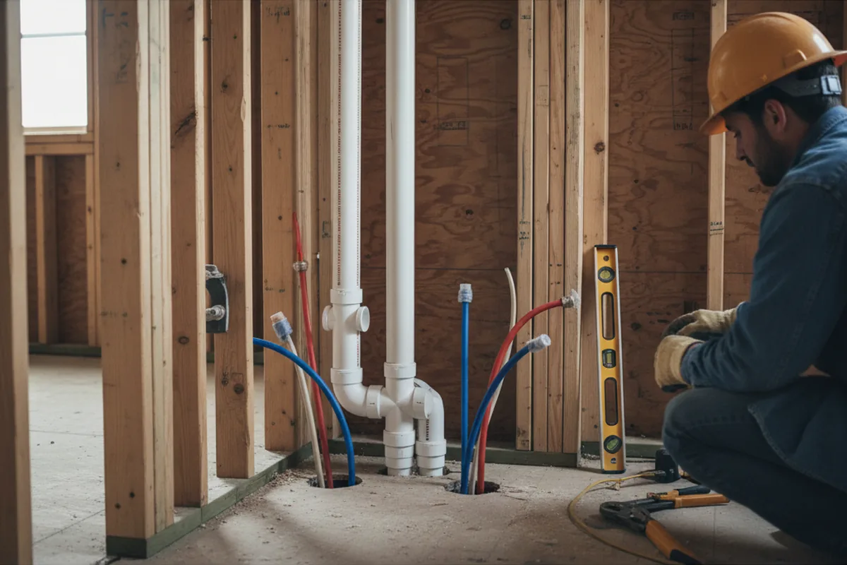 Drain and supply rough-in during Leak Detection in White River Junction